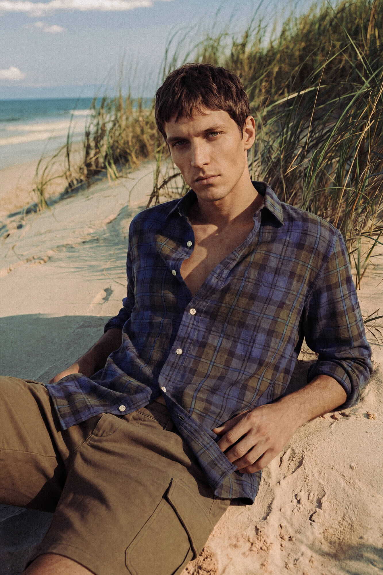 Pedro del Hierro Linen plaid shirt