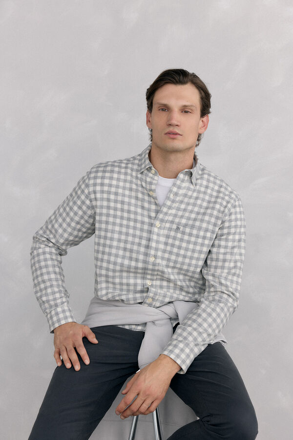 Pedro del Hierro Checkered flannel shirt Italian fabric Grey