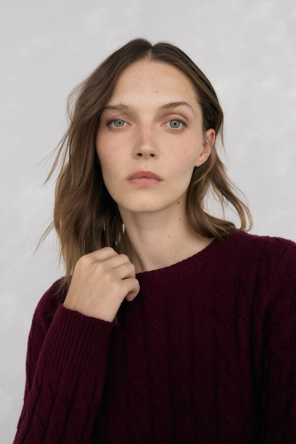 Pedro del Hierro Merino wool cross-knit knit sweater Burgundy