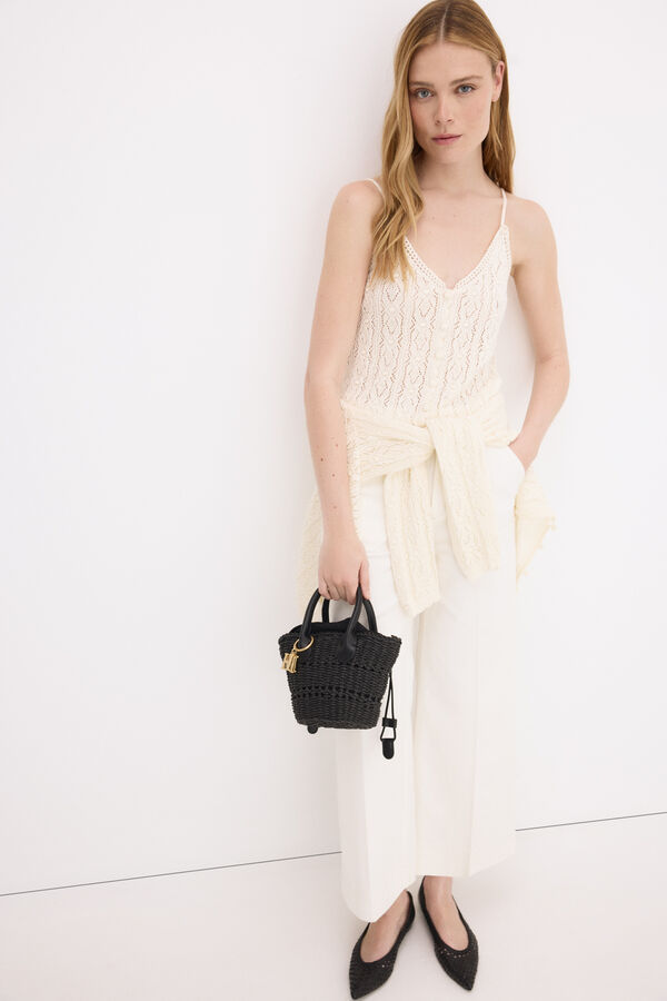 Pedro del Hierro Openwork knit vest top Ecru