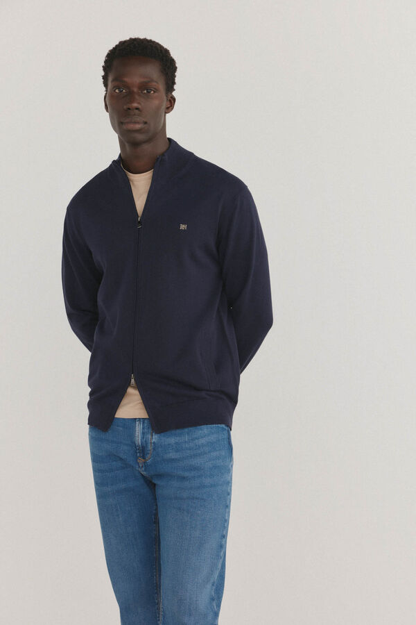 Pedro del Hierro Fine premium cotton zip fastening cardigan Blue