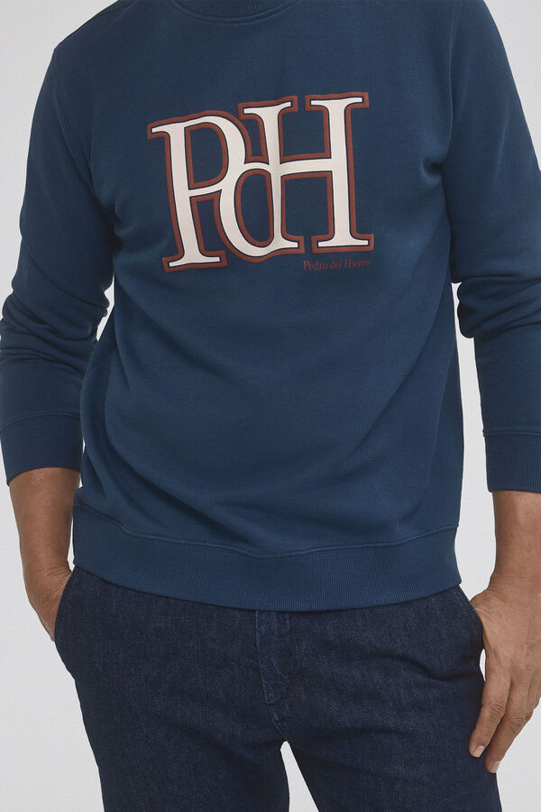 Pedro del Hierro Moletom com gola caixa Sweatshirt e logo Azul