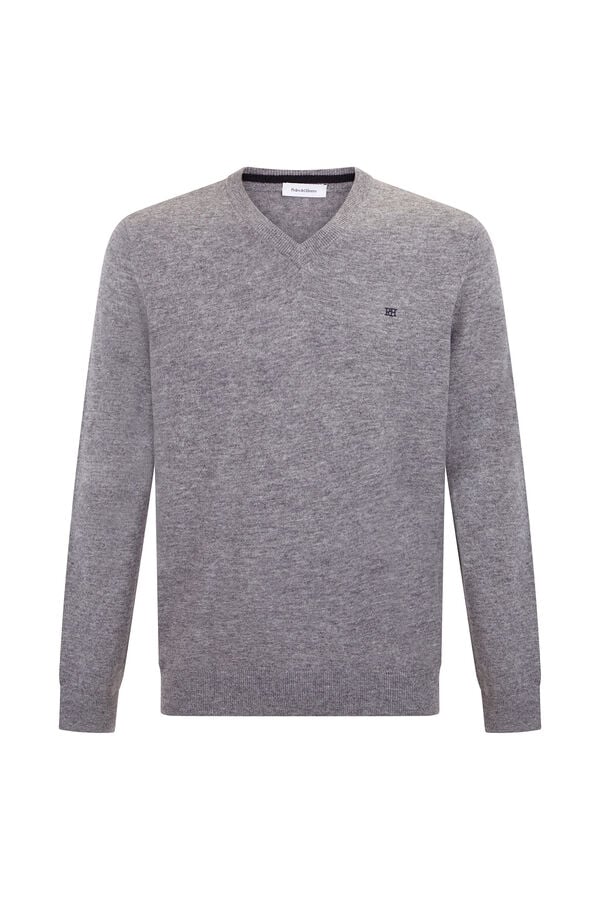 Pedro del Hierro Merino wool and cashmere V neck Grey