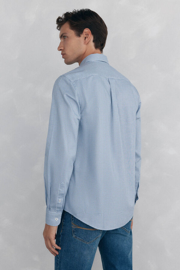 Pedro del Hierro Non-iron Oxford checked shirt Blue