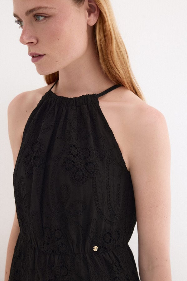 Pedro del Hierro Floral cotton halterneck dress Black