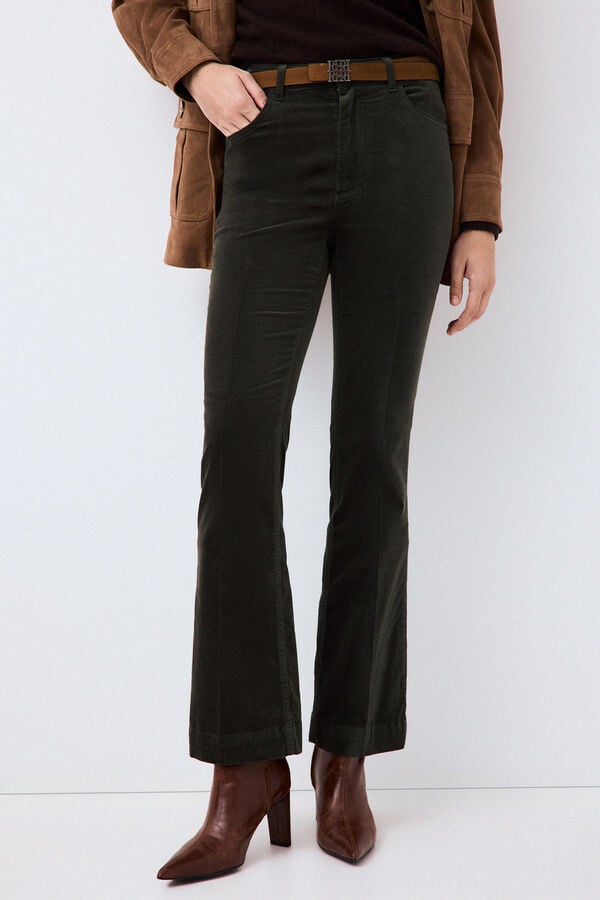 Pedro del Hierro Velvet flare trousers Green