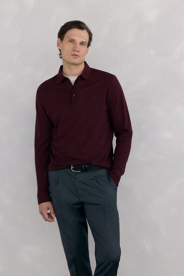 Pedro del Hierro Basic long sleeve polo shirt Burgundy
