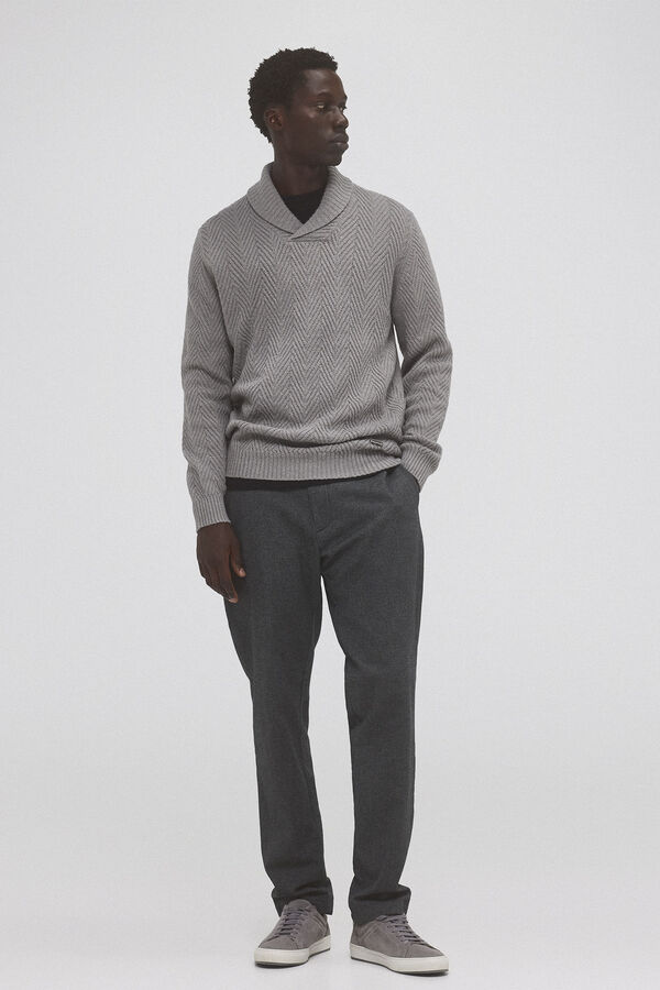 Pedro del Hierro Open neck herringbone wool sweater Grey