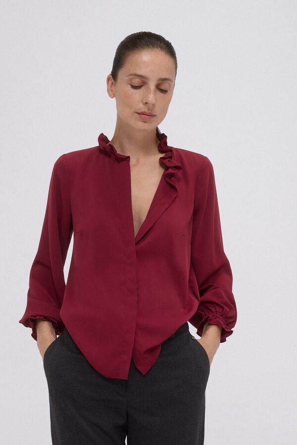 Pedro del Hierro Blusa fluida com detalhe de babado Púrpura