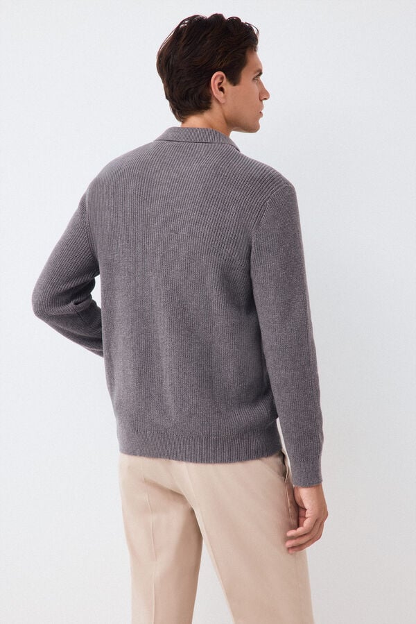 Pedro del Hierro Polo neck knit structure cardigan with zip fastening Grey