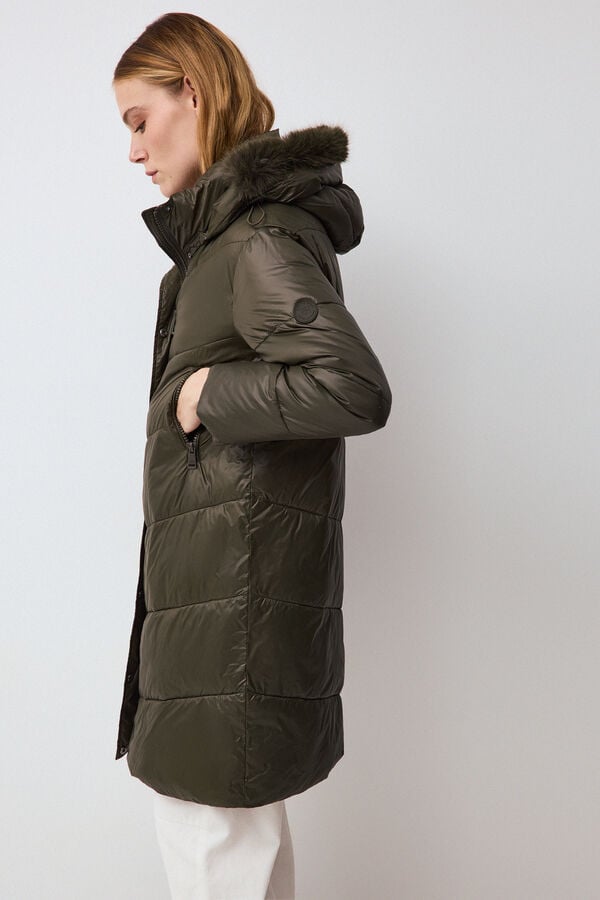 Pedro del Hierro Long parka with fur hood Green