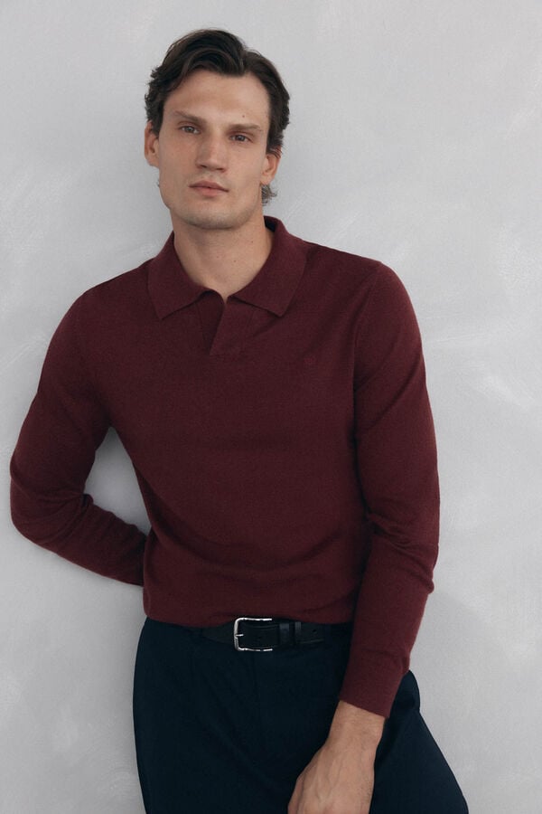 Pedro del Hierro Johnny neck sweater in merino wool and cashmere Burgundy
