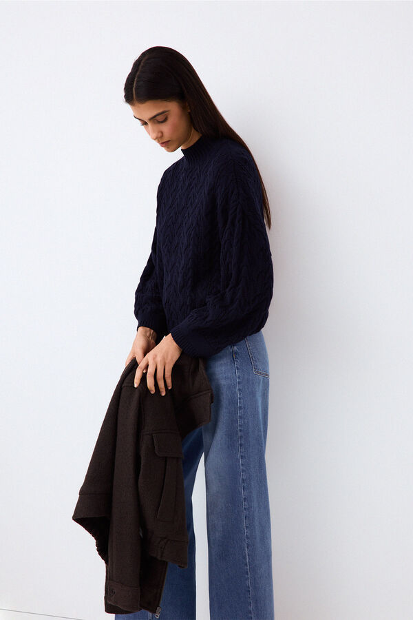 Pedro del Hierro Spanish cotton cross-knit loose jumper Blue