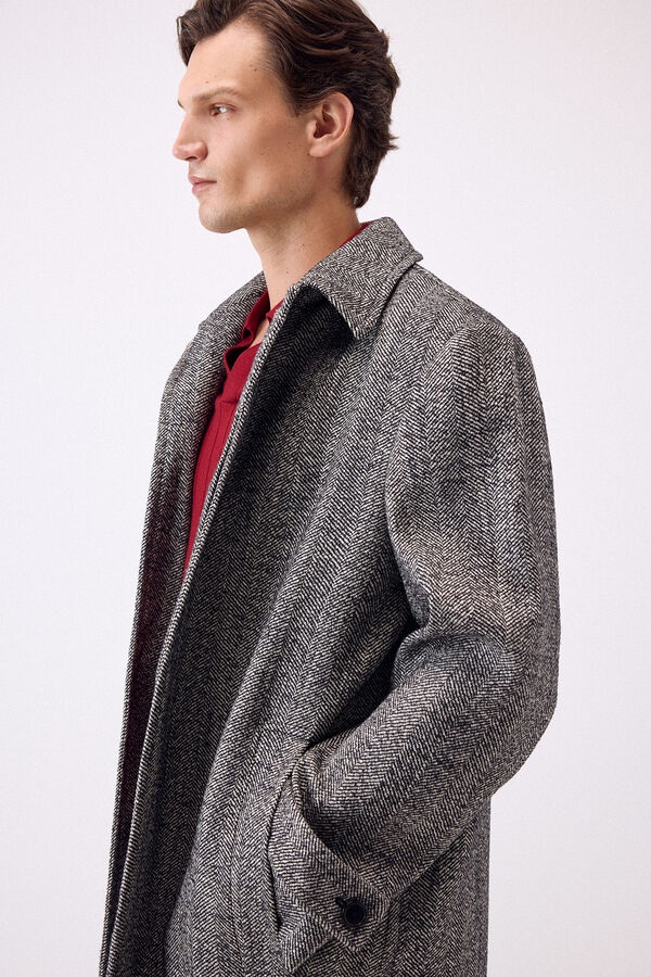 Pedro del Hierro Herringbone shirt collar herringbone coat Grey