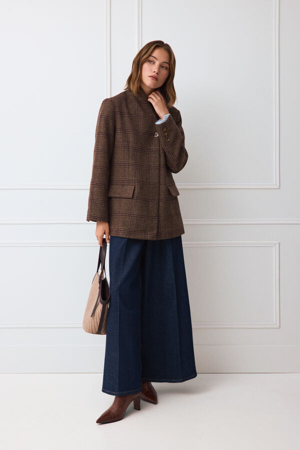 TFP by Tamara Falc&oacute; Plaid funnel neck jacket Brown