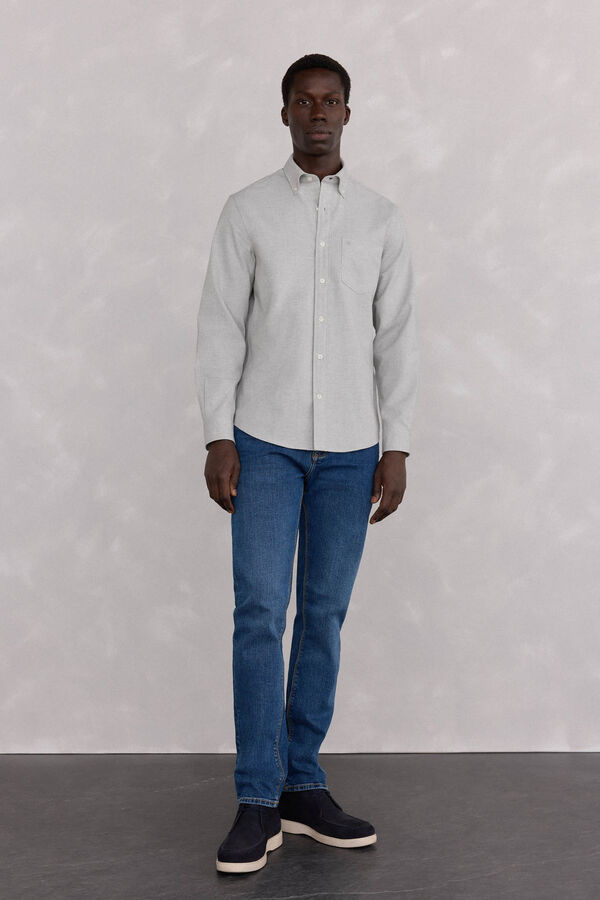 Pedro del Hierro Plain Brushed Oxford Shirt Grey
