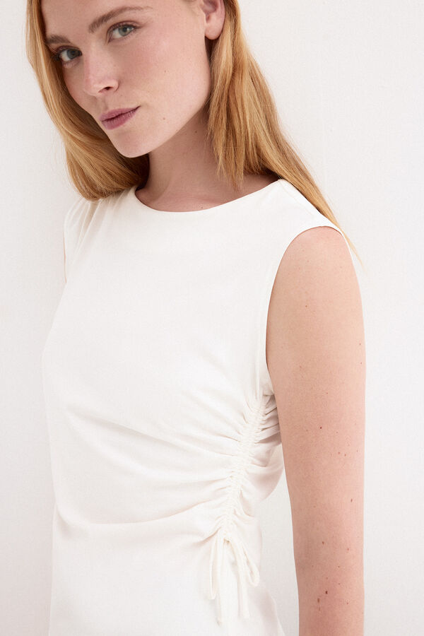 Pedro del Hierro Sleeveless T-shirt with drawstring ruching detail Ecru