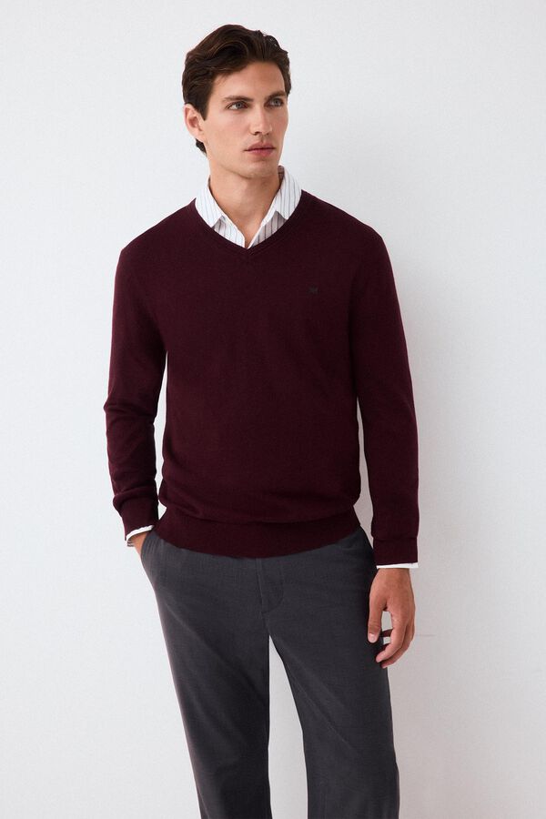 Pedro del Hierro Premium cotton silk cashmere knit jumper Burgundy