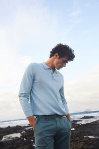 Pedro del Hierro Textured linen jumper with polo collar Blue