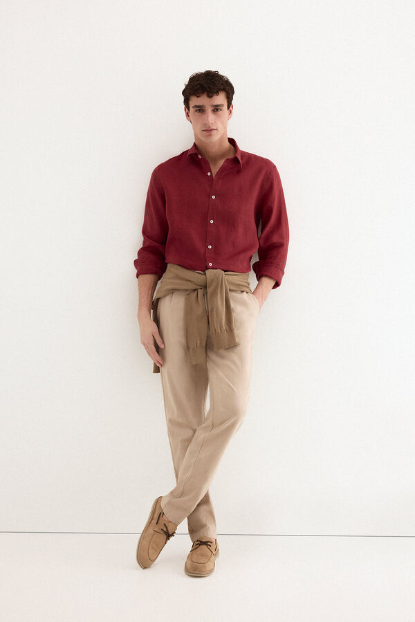 Pedro del Hierro Plain linen shirt Burgundy