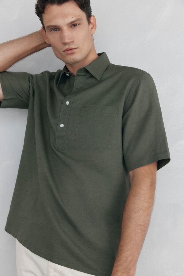 Pedro del Hierro Short sleeve linen fabric T-shirt Green