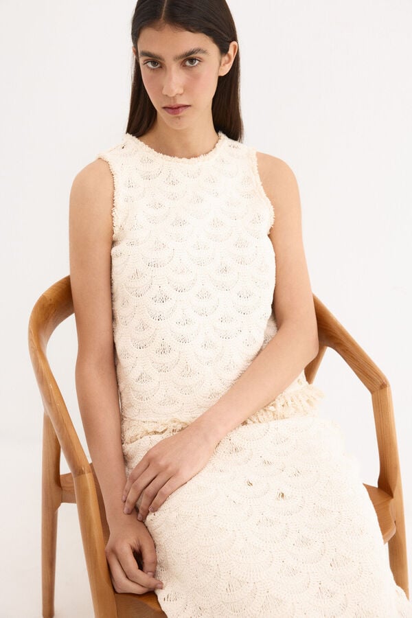 Pedro del Hierro Sleeveless crochet top Beige