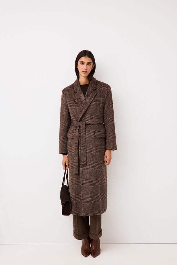 Pedro del Hierro Plaid long coat Grey