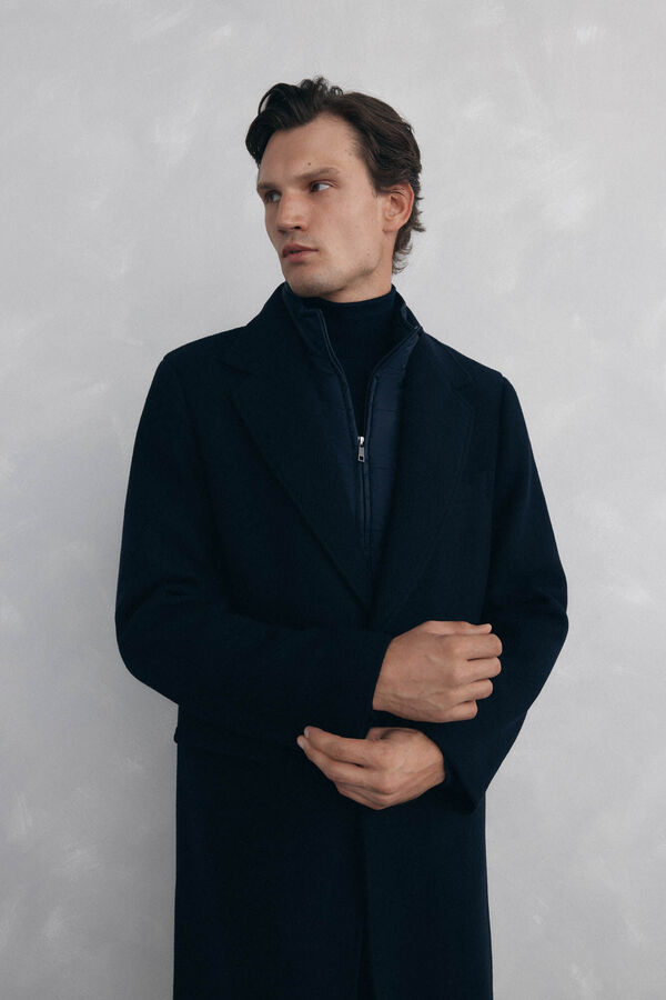 Pedro del Hierro Blue herringbone coat with removable lining  Blue