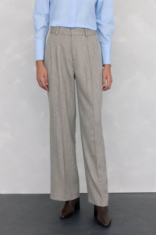 Pedro del Hierro Straight- herringbone textured trousers Grey