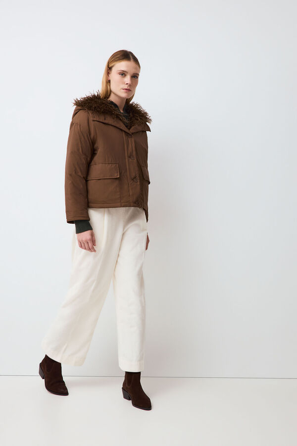 Pedro del Hierro Loose parka with fur hood Brown