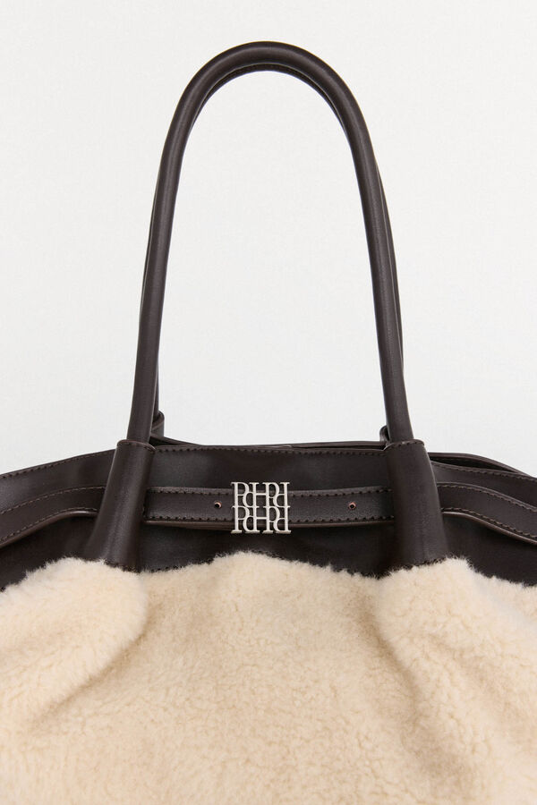 Pedro del Hierro Saco de compras combinado em pele de carneiro Marrom