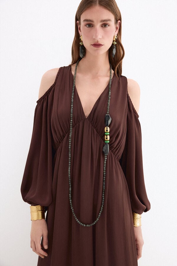 Pedro del Hierro Vestido comprido fluido Marrom