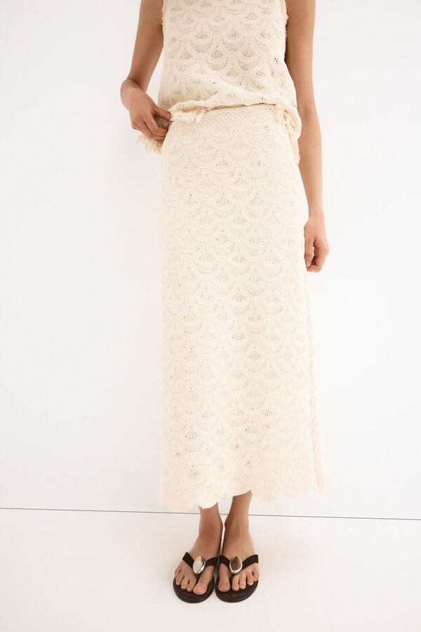 Pedro del Hierro Crochet midi straight skirt Beige