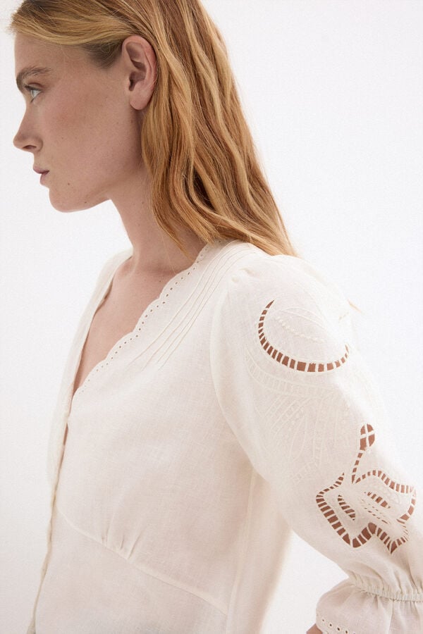 Pedro del Hierro Embroidered linen blouse Ecru