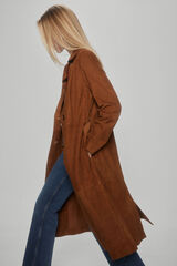 Pedro del Hierro Long suede buttoned trench coat Beige