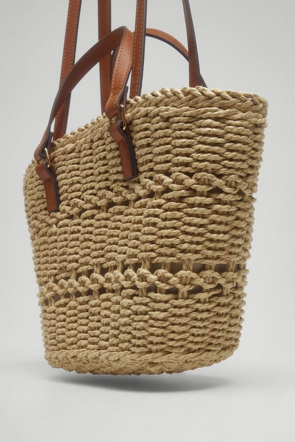 Pedro del Hierro Small basket bag with patch Beige