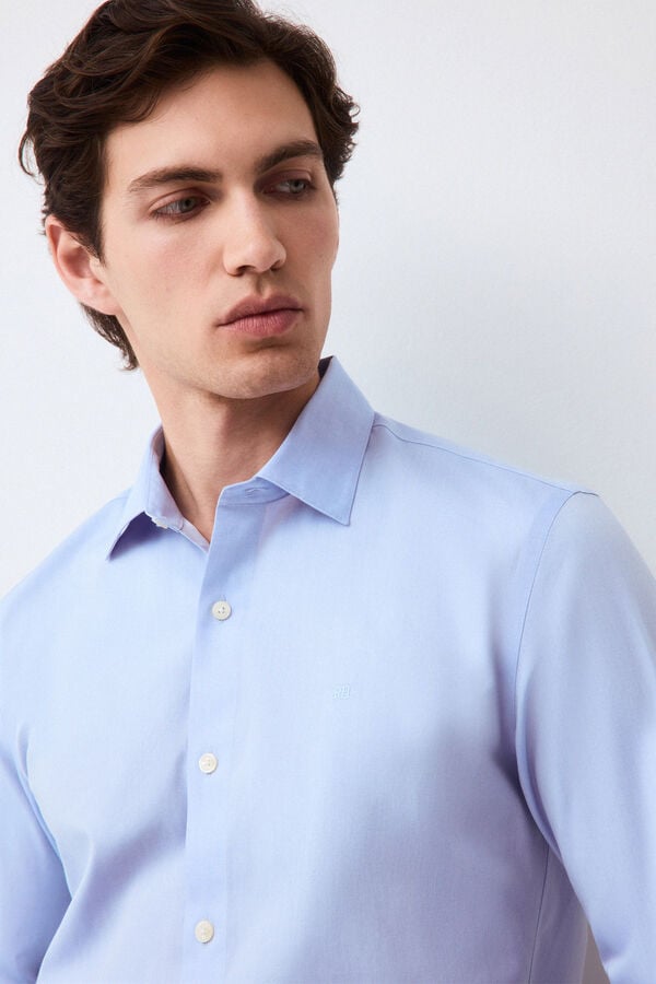 Pedro del Hierro Plain non-iron + anti-stain slim fit dress shirt Blue