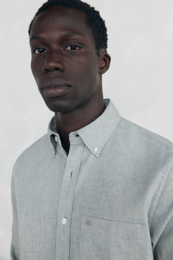 Pedro del Hierro Plain Brushed Oxford Shirt Green