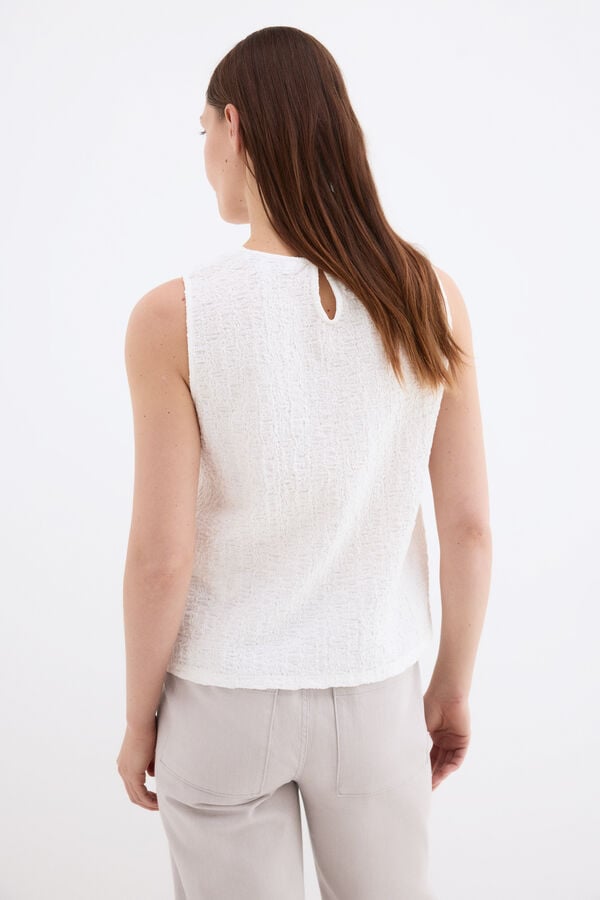 Pedro del Hierro Top sem mangas em tecido enrugado Ecru