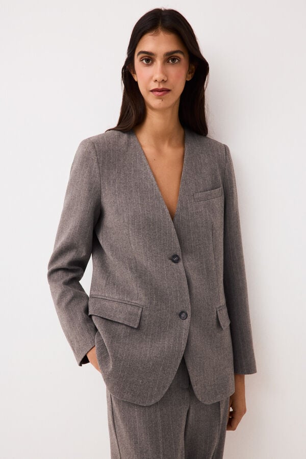 Pedro del Hierro Pinstripe lapel-less blazer Grey