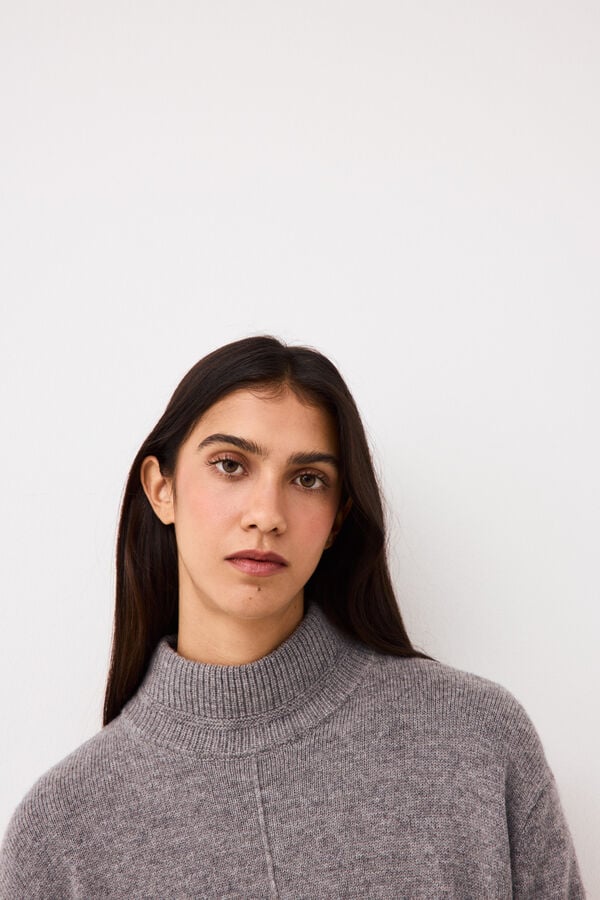 Pedro del Hierro Wool funnel neck jumper with central seam Grey