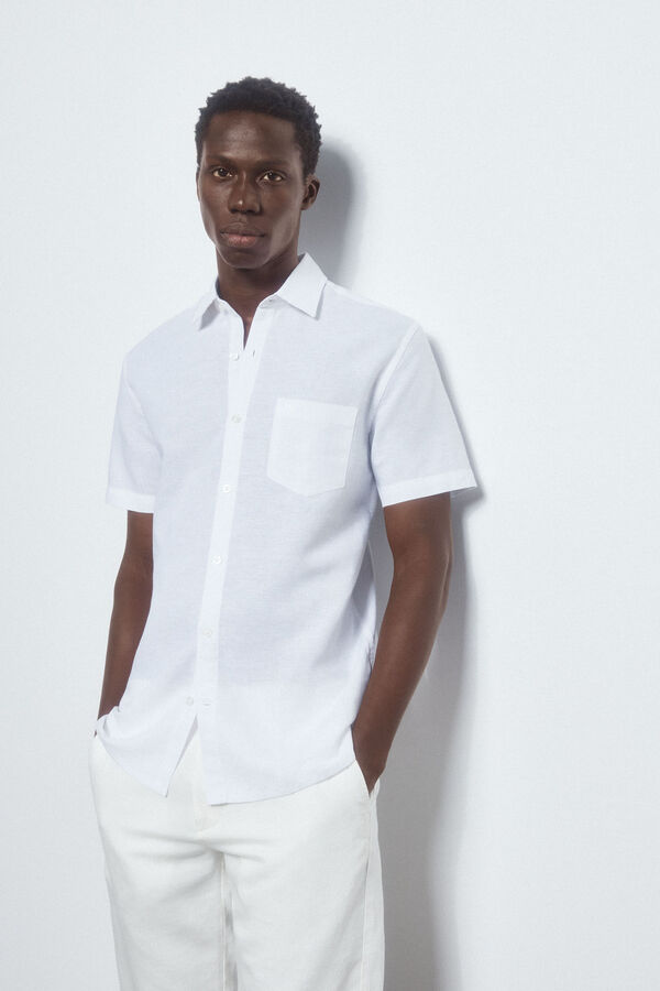 Pedro del Hierro Plain cotton/linen short-sleeved shirt White