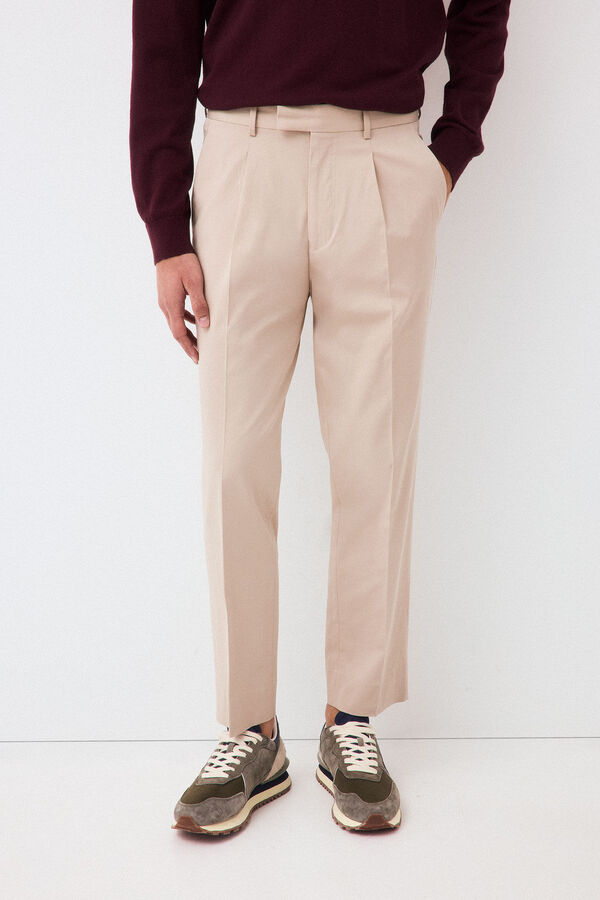 Pedro del Hierro Tapered cotton-tencel chinos Beige