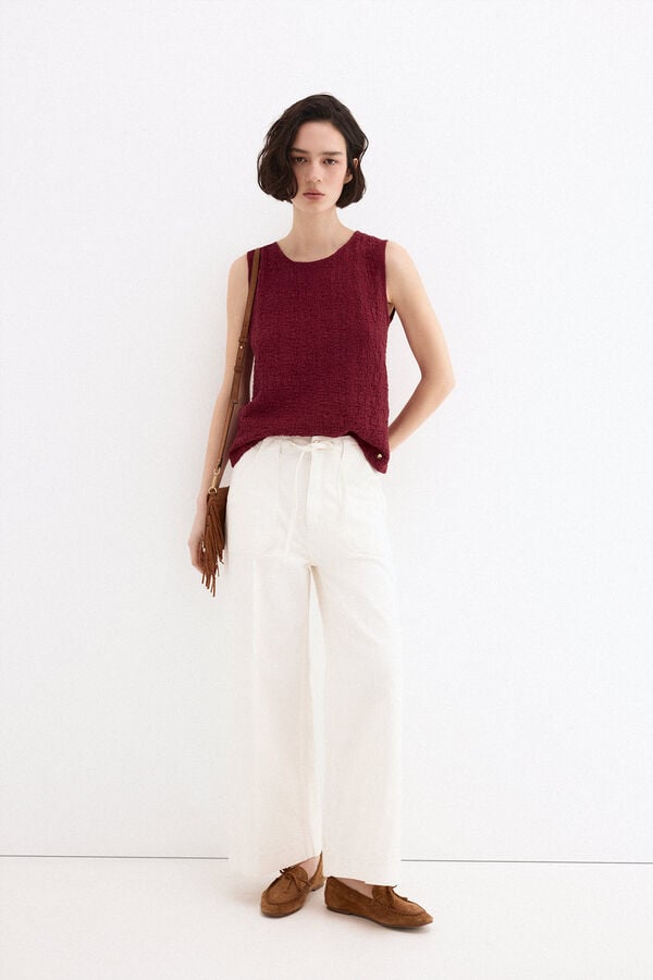 Pedro del Hierro Top sem mangas em tecido enrugado Bordeaux