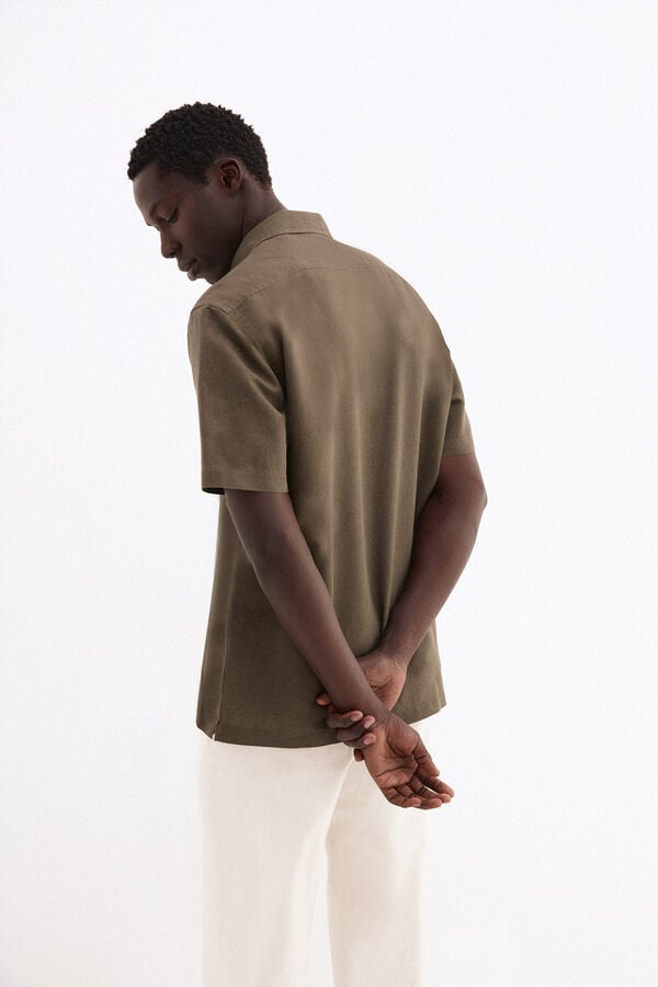 Pedro del Hierro Linen short sleeve pocket shirt Green