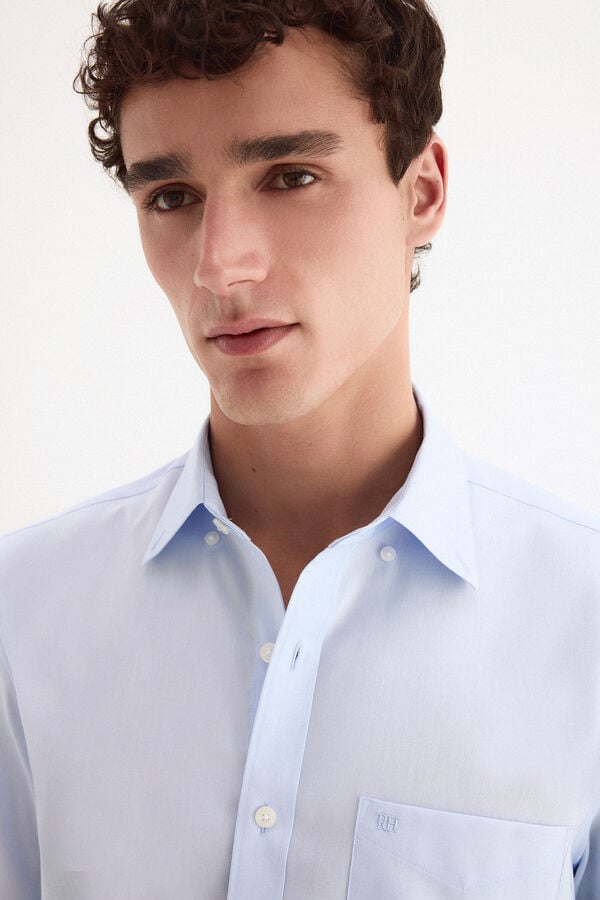 Pedro del Hierro Plain non-iron short sleeve shirt Blue