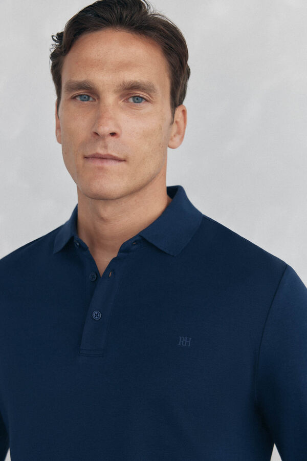Pedro del Hierro Mercerized long sleeve polo shirt Blue