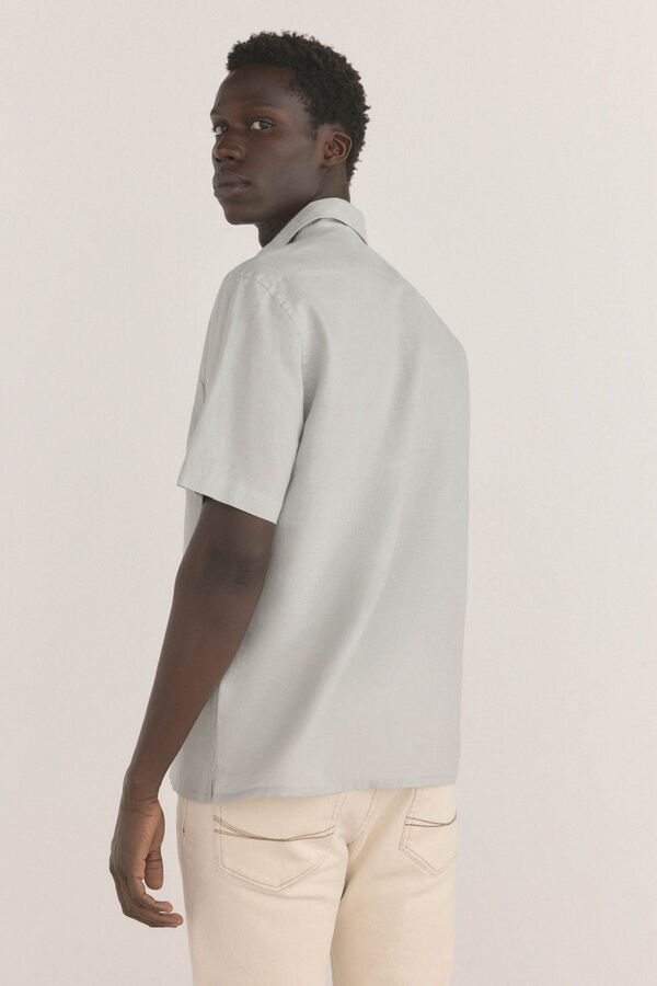Pedro del Hierro Short sleeve fabric linen shirt Green