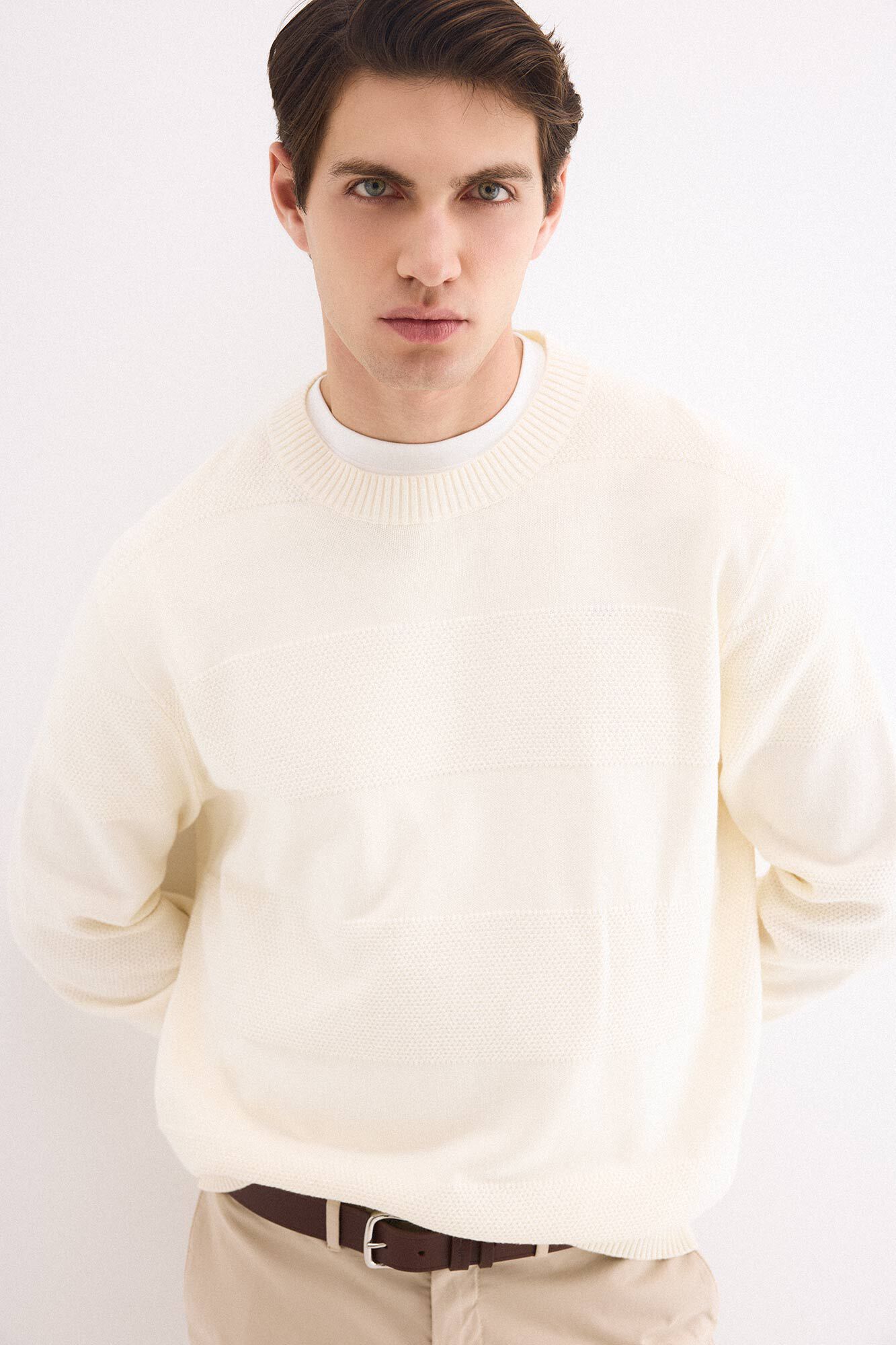Pedro del Hierro Cotton textured round neck jumper