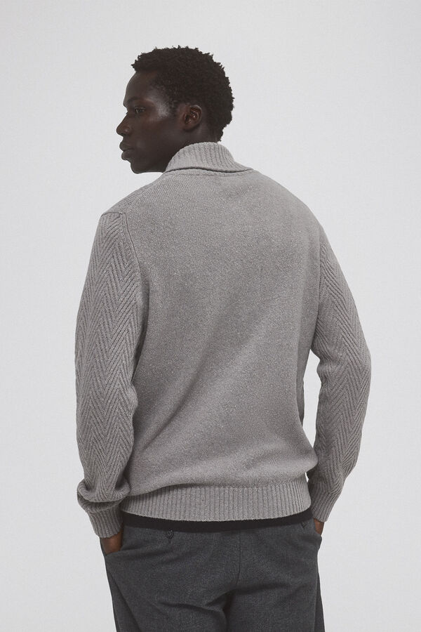 Pedro del Hierro Open neck herringbone wool sweater Grey